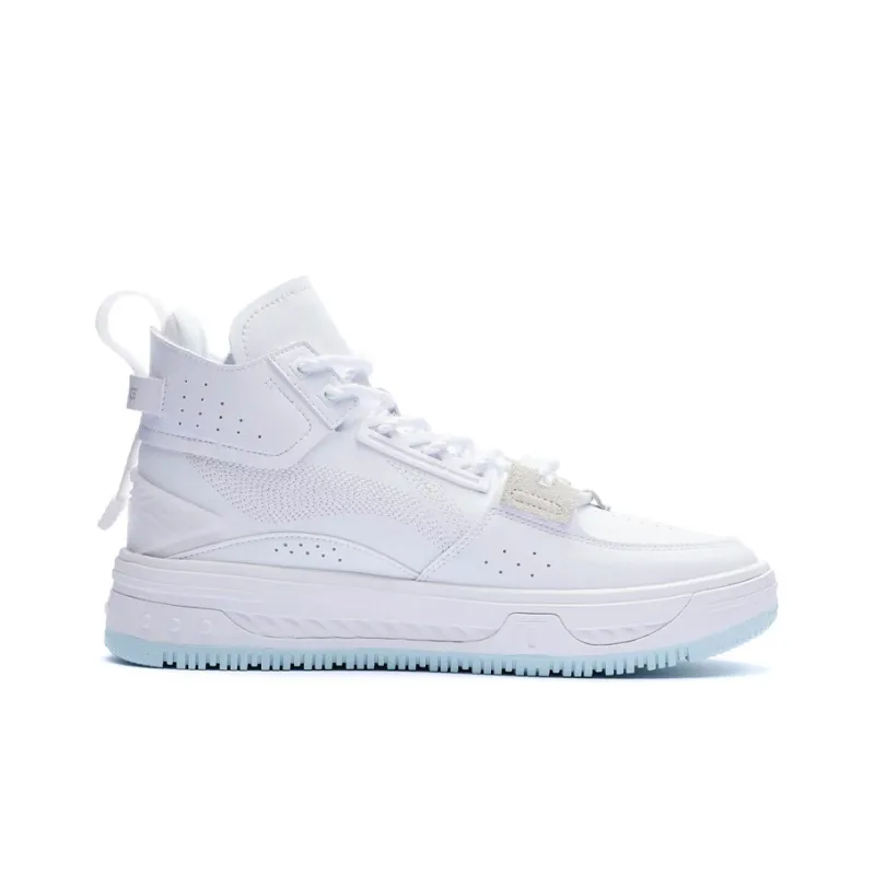 LiNing Anti Slip And Wear Resistant Height Increasing High Top Skateboard Shoes Men's Standard White-1