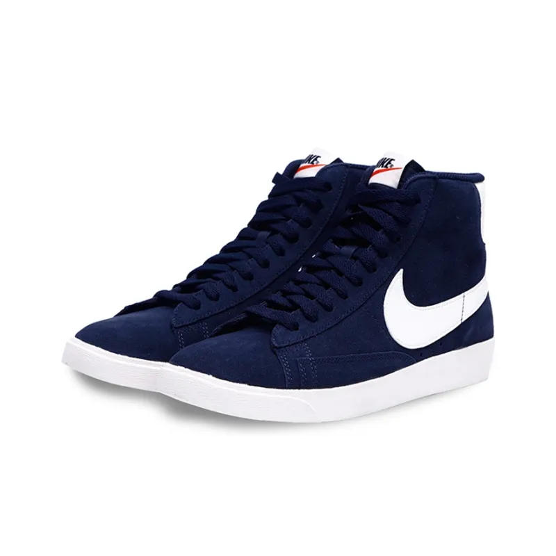 Nike Blazer Vintage Suede Non slip Lightweight Mid Top Skateboard Shoes Women's Navy Blue With White-2