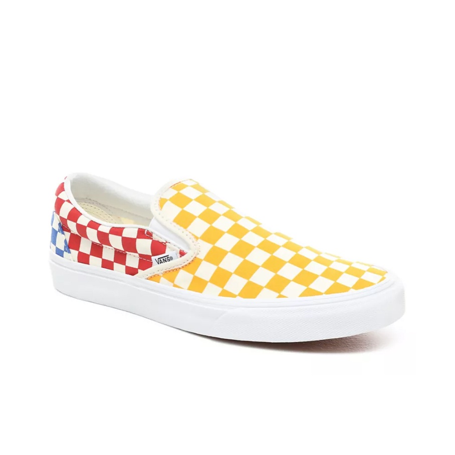 Blue red fashion and yellow checkered vans