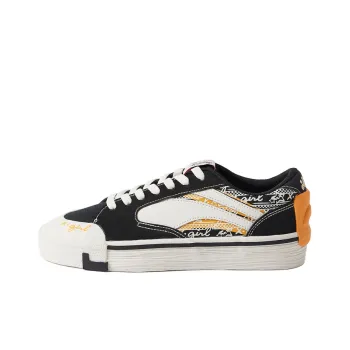 X girl x LiNing Wave Skateboard Cans Anti Slip Wear Resistant Low Top Skateboard Shoes Women's Black White Yellow