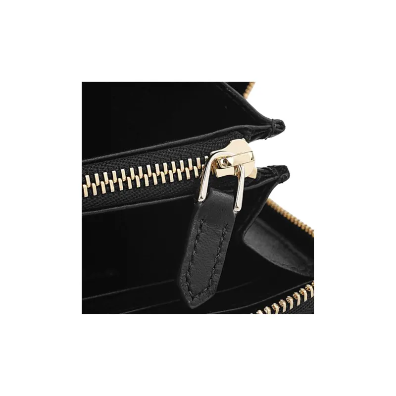 BVLGARI Cow Leather Coin Purses Wallets Women's Black-8