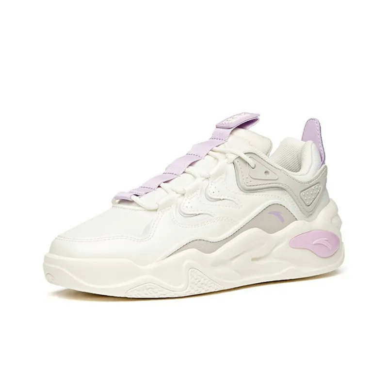 ANTA Life Collection Skateboard Shoes Women's Low Top Ivory White/Shade 1 Gray/Light Lilac-2