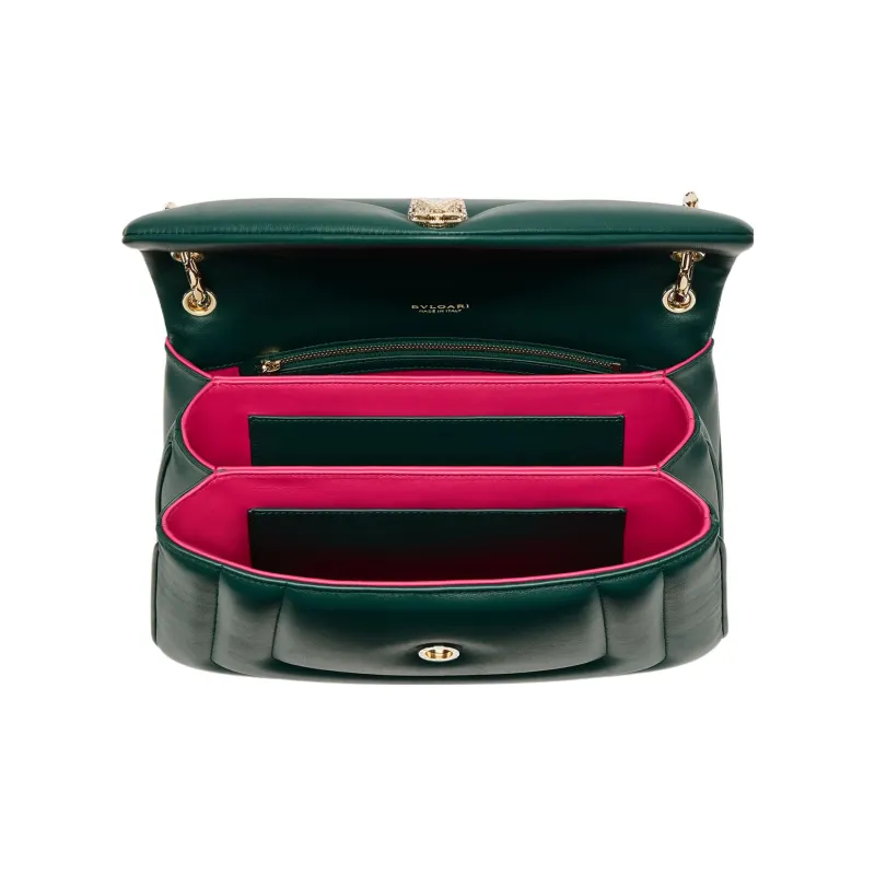 BVLGARI Serpenti Reverse Calfskin Crossbody Bag Shoulder Bag Medium Size Women's Green-4