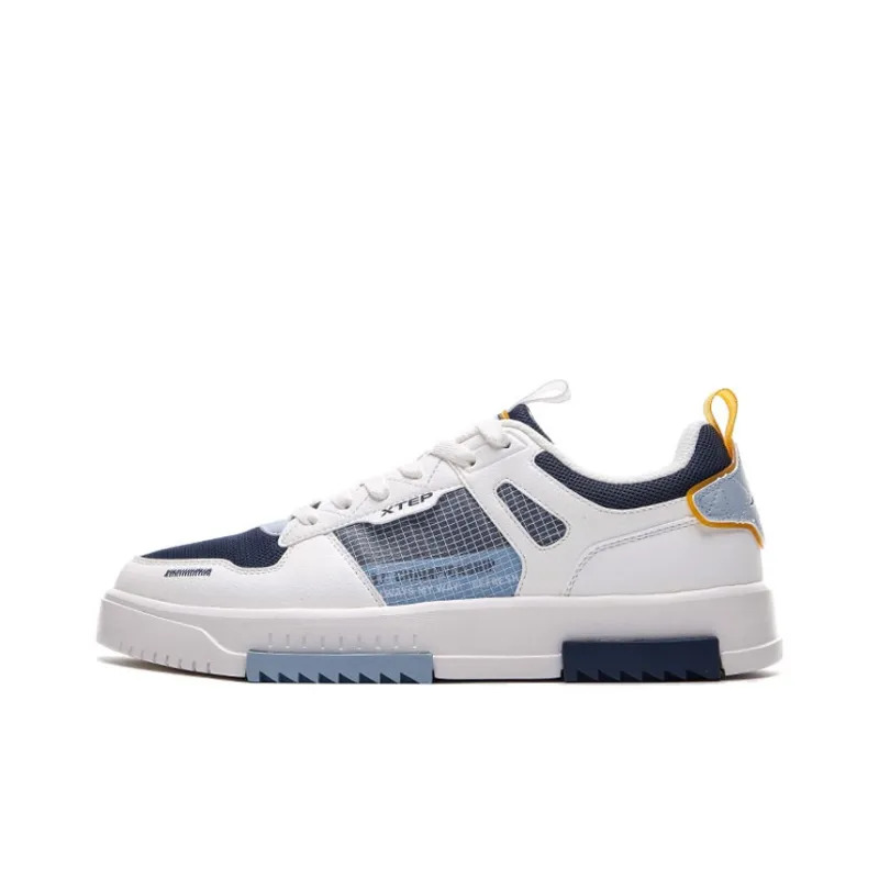 XTEP Slip Resistant Low Top Skateboard Shoes Men's Beige Blue-0
