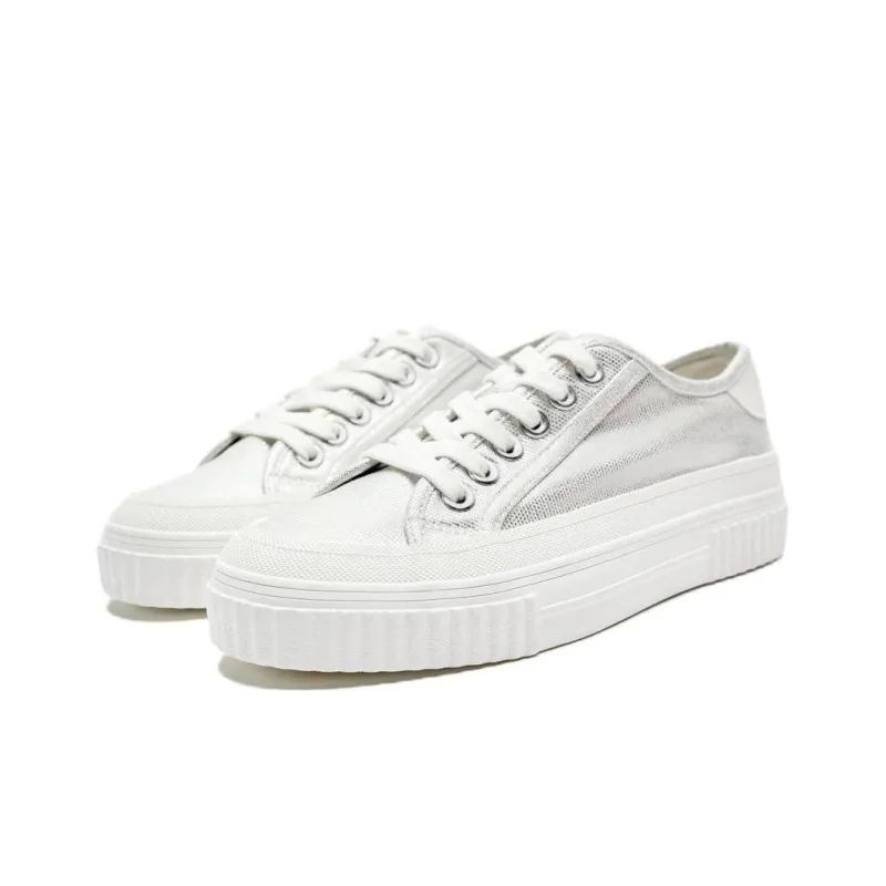 ZARA Low-Top Skateboard Shoes 3cm Women's Silver-1