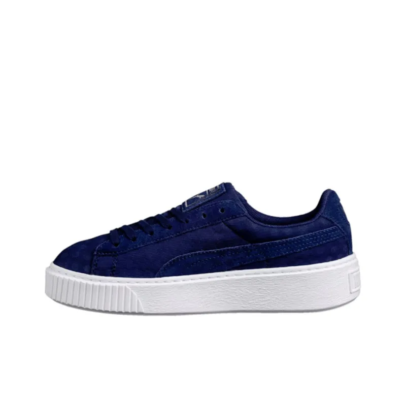 PUMA Basket Sneakersy Platform Coverage Cushioning Lightweight Low Top Skateboard Shoes Women's Blue-0