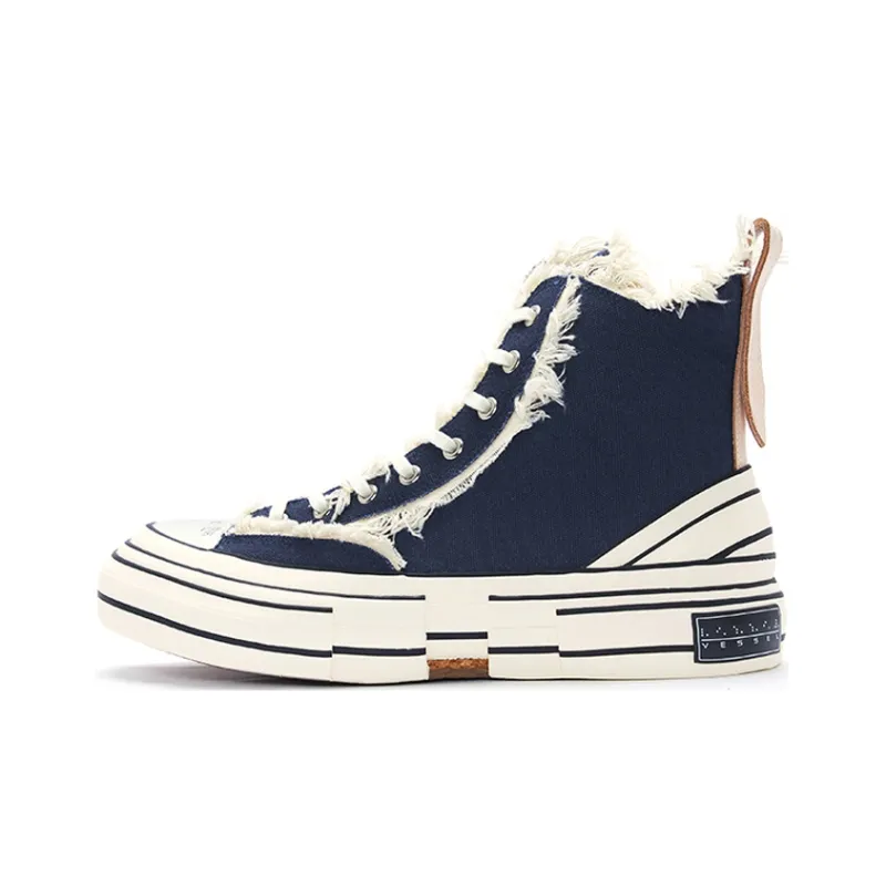 VESSEL Highs Navy Anti Slip Wear Resistant High Top Skateboard Shoes Unisex Blue White-0