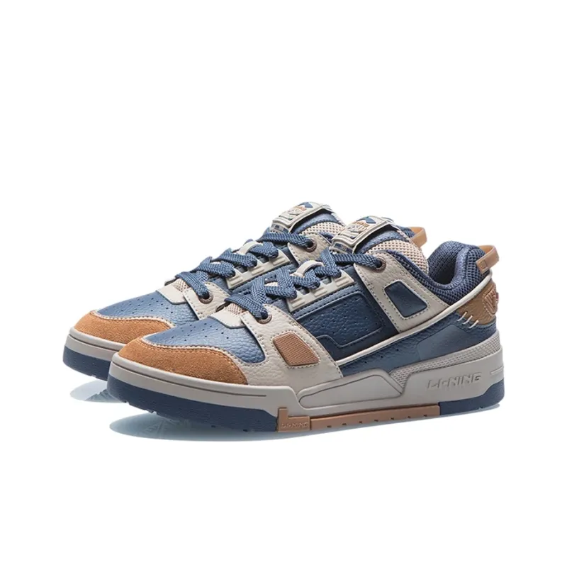 LiNing Anti-Slip Wear-Resistant Low-Top Skateboard Shoes Men's Blue White Brown-2