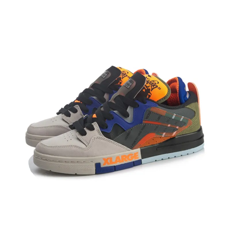XLARGE x LiNing Coverage Anti Slip And Wear Resistant Low Top Skateboard Shoes Men's Gray Orange-2
