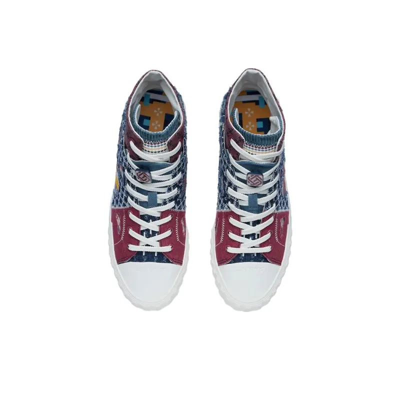 LINING CF Tracing Skateboard Shoes Unisex High-Top White/Red/Blue-3