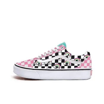 Vans Customs Checkerboard Rainbow Old Skool Pink/White Women's
