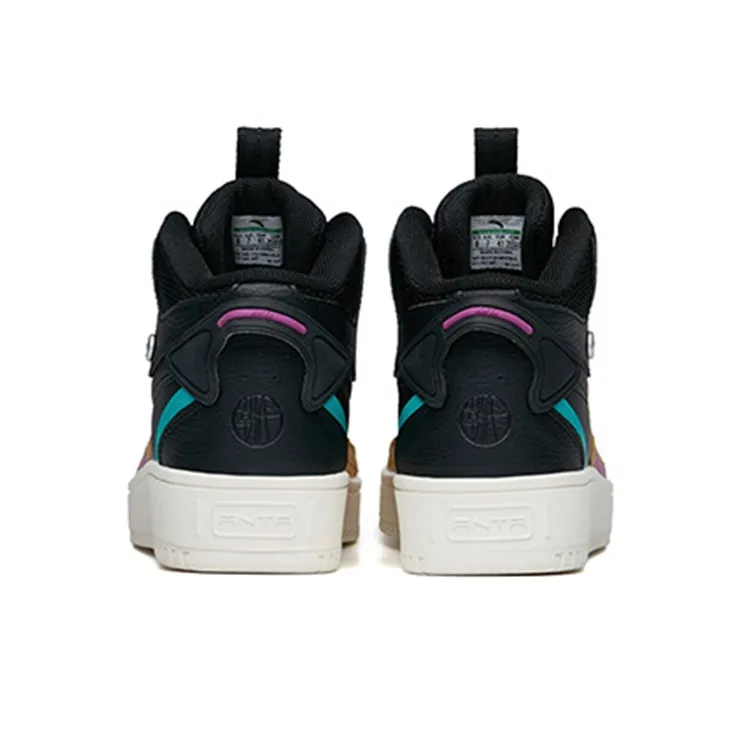 Anta Wrapping Anti-Slip Shock-Absorbing And Wear-Resistant High-Top Skateboard Shoes Men's Black Green Yellow-4