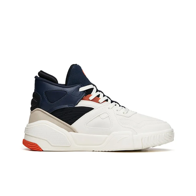 Anta Life Collection Flame Cushioning Wear-Resistant High-Top Skateboard Shoes Men's White Black Orange-1