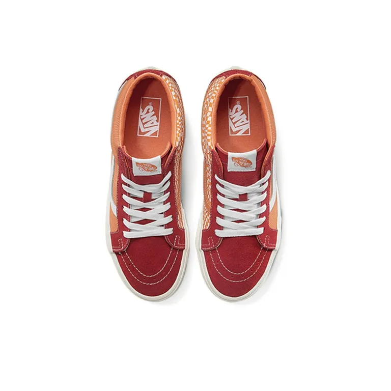 Vans Sk8 mid Retro Mid Top Casual Skate Shoes Unisex Red Orange Splicing 'Orange Red'-3