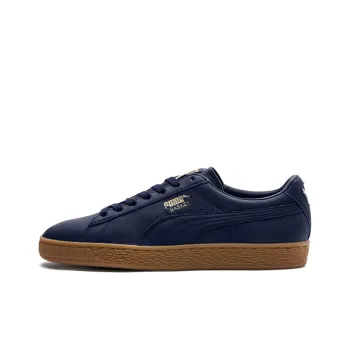 PUMA Basket Classic Gum Deluxe Anti Slip And Wear Resistant Lightweight Low Top Skateboard Shoes Unisex Blue Gold