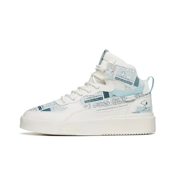 Snoopy x Anta Life Collection Anti Slip Wear Resistant High Top Skateboard Shoes Men's White Blue
