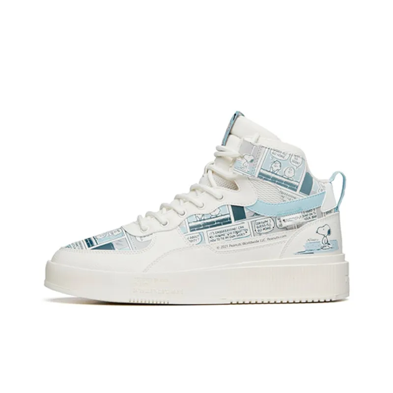 Snoopy x Anta Life Collection Anti Slip Wear Resistant High Top Skateboard Shoes Men's White Blue-0