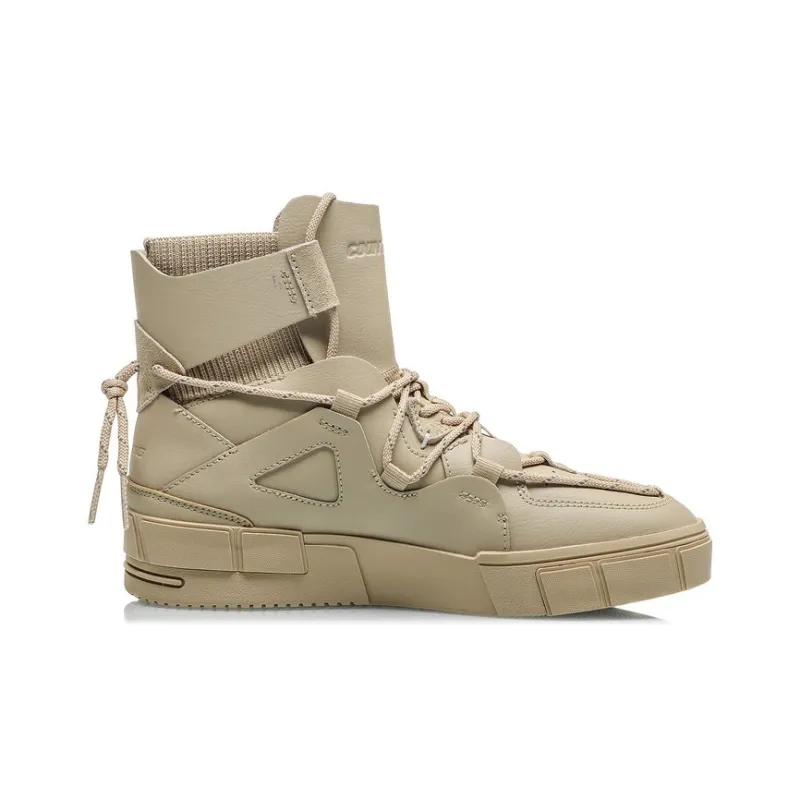 LiNing CF High Top Skateboard Shoes Women's Plain Khaki-1
