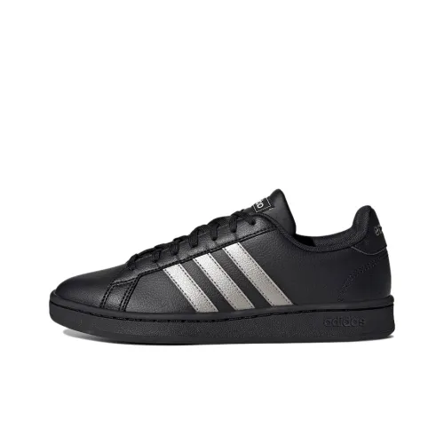 Adidas Neo GRAND COURT Skateboard Shoes Women's Low-Top Matte Black/Metallic Silver