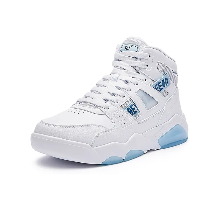 361° Xingran Slip Resistant Cushioning Wear Resistant High Top Skateboard Shoes Men's White Blue-2
