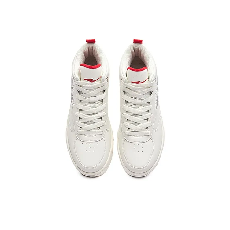 Erke Battery Panda Coverage Warm Slip Resistant Mid Top Skateboard Shoes Men's White Red-2
