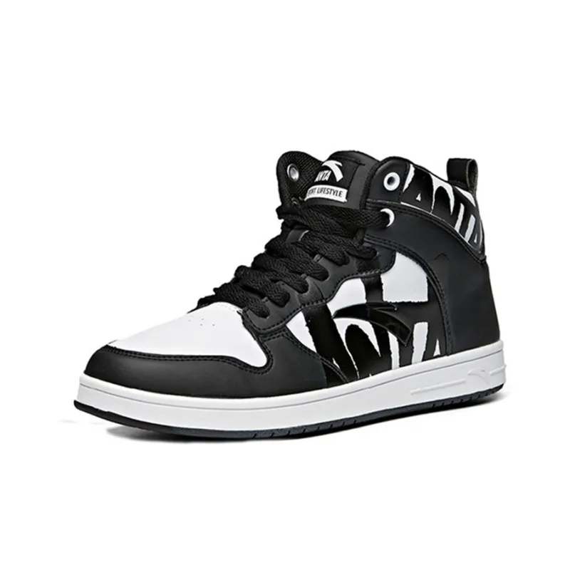 Anta Anti Slip Wear Resistant High Top Skateboard Shoes Women's Black White-1