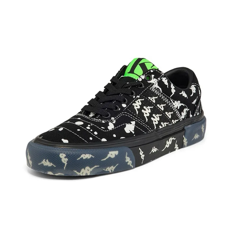 Kappa Low Top Skateboard Shoes Unisex Black White Green-2