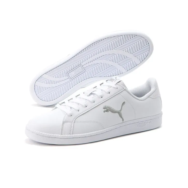 PUMA Smash Cat L Anti-Slip Wear-Resistant Lightweight Breathable Low-Top Skateboard Shoes Unisex White Silver-3