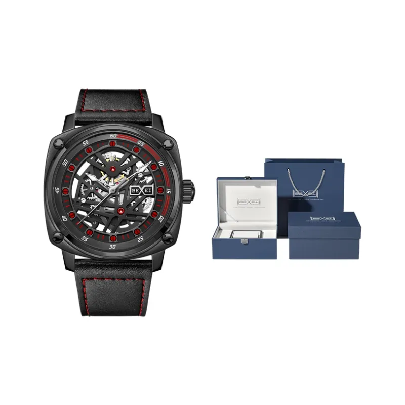 BEXEI Dresden Collection Mechanical Movement Genuine Leather Strap Watch Men's Watches Cut-Out Dial 9056-HKHM-0