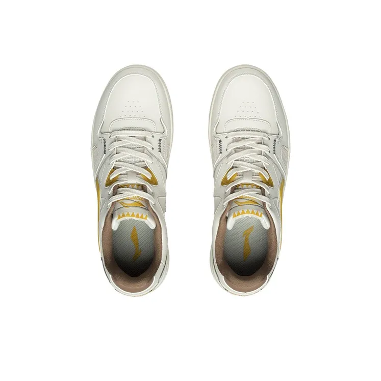 LiNing Anti Slip Wear Resistant Low Top Skateboard Shoes Men's White Yellow-3