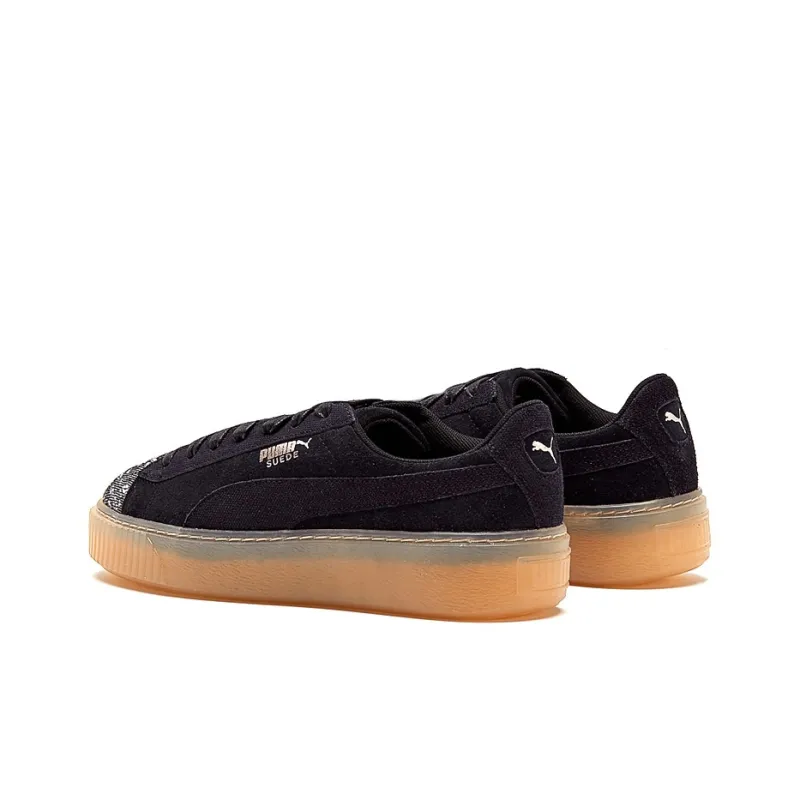 PUMA Suede Platform Pebble Anti-Slip And Wear-Resistant Lightweight Low-Top Skateboard Shoes Women's Black-3