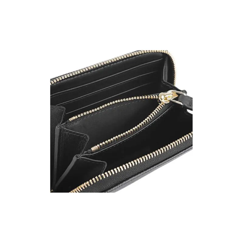 BVLGARI Cow Leather Coin Purses Wallets Women's Black-4