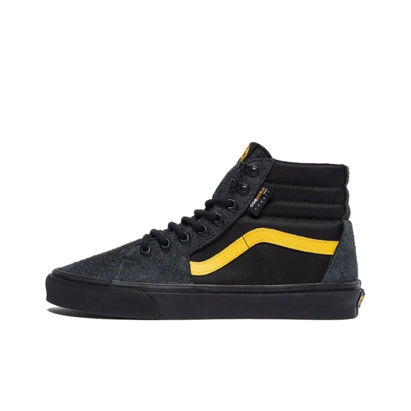 Vans SK8 Cordura Anti Slip Wear Resistant High Top Skateboard Shoes Unisex Black Yellow-0