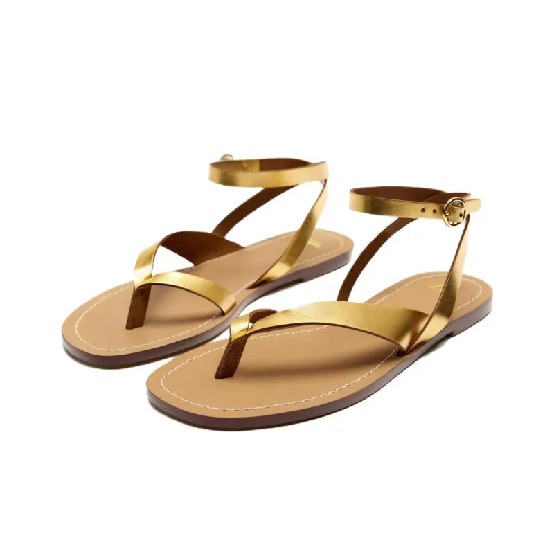 ZARA One-Strap Sandals 1.5cm Women's Gold-1