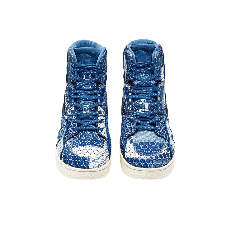 LI NING 1990 Coverage Wear Resistant High Top Skateboard Shoes Men's Strait Blue-3