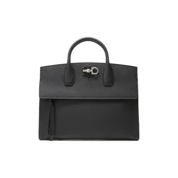 FERRAGAMO GANCINI Cow Leather Briefcase Laptop Bag Handbag Regular Men's Black
