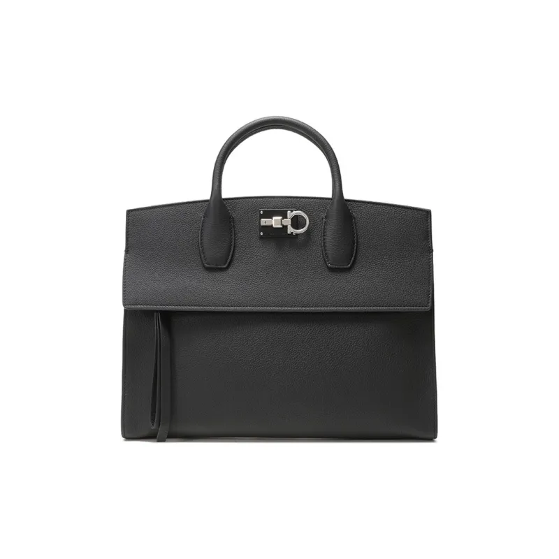 FERRAGAMO GANCINI Cow Leather Briefcase Laptop Bag Handbag Regular Men's Black-0