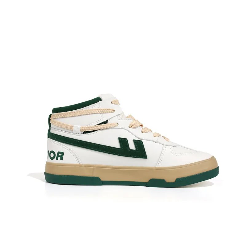 Warrior High-Top Skateboard Shoes Unisex Beige Dark Green-1