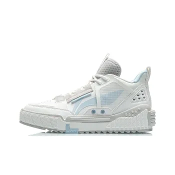 LiNing Coverage Anti Slip Wear Resistant Lightweight Breathable Mid Top Skateboard Shoes Men's White Blue