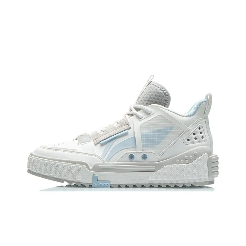 LiNing Coverage Anti-Slip Wear-Resistant Lightweight Breathable Mid-Top Skateboard Shoes Men's White Blue-0