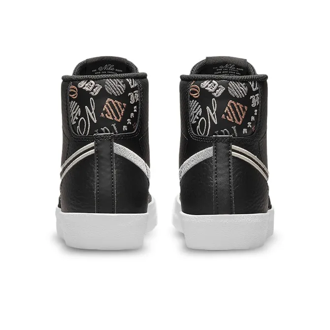 Nike Blazer 77 Slip-Resistant Cushioning Wear-Resistant Mid-Top Skateboard Shoes GS Black White-4