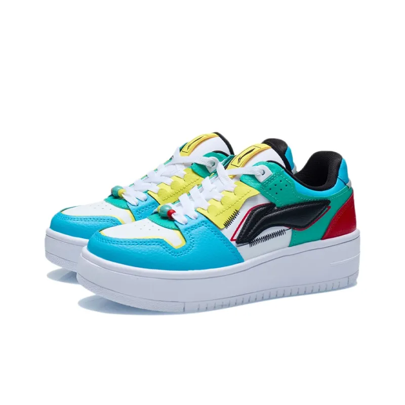 LiNing Tianji Durable Breathable Low-Top Skateboard Shoes Women's White Blue Green-2