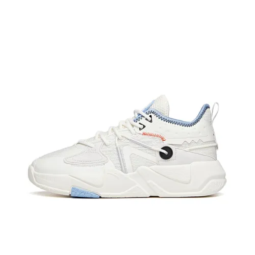 ANTA Skateboard Shoes Women's Low-Top Ivory White/Light Silver Gray/Iridescent Blue