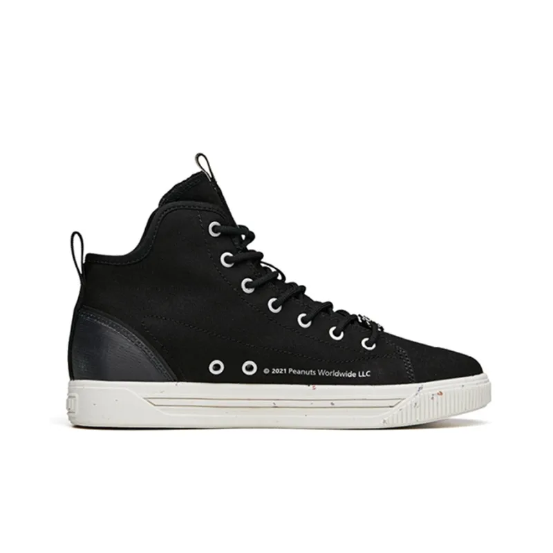 SNOOPY x Anta Anti-Slip Wear-Resistant High-Top Skateboard Shoes Women's Black-1