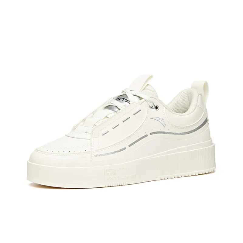 Anta Life Collection Anti Slip Wear Resistant Low Top Skateboard Shoes Men's White Silver-1