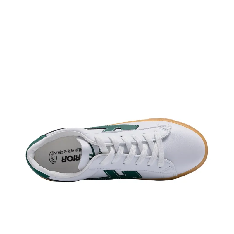 Warrior Cushioning Wear Resistant Low Top Skateboard Shoes Unisex White Dark Green-2