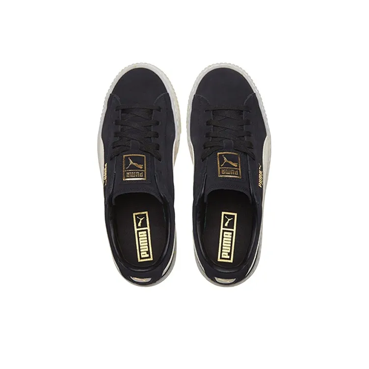 PUMA Suede Platform Black/White/Gold Board Shoes Women's-3