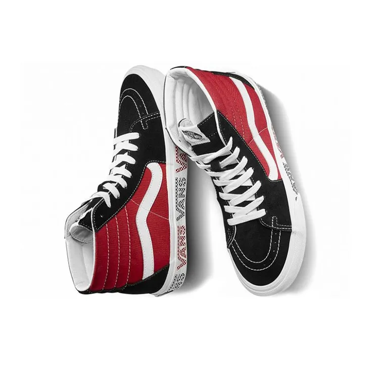 Vans SK8 HI Sidewall Logo Black Racing Red Suede Skate Shoes 'Black Racing Red'-2