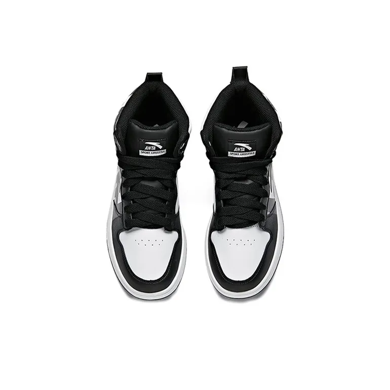 Anta Anti Slip Wear Resistant High Top Skateboard Shoes Women's Black White-2
