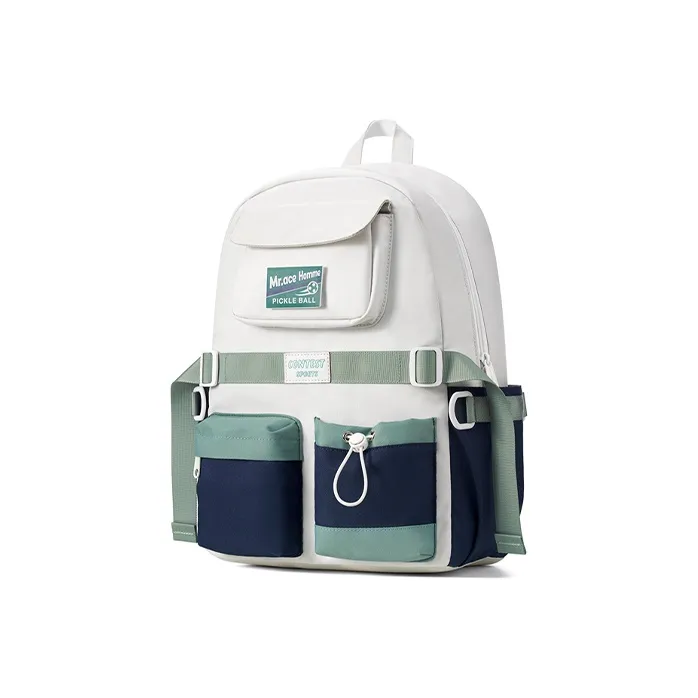 MR.ACE HOMME Polyester Backpack Regular Unisex Dusty Blue White Caramel White-2